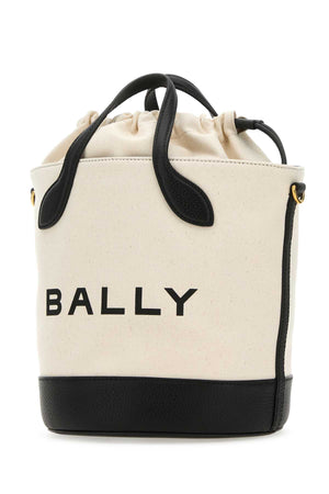 BALLY Ivory Mini Canvas Bar Bucket Handbag