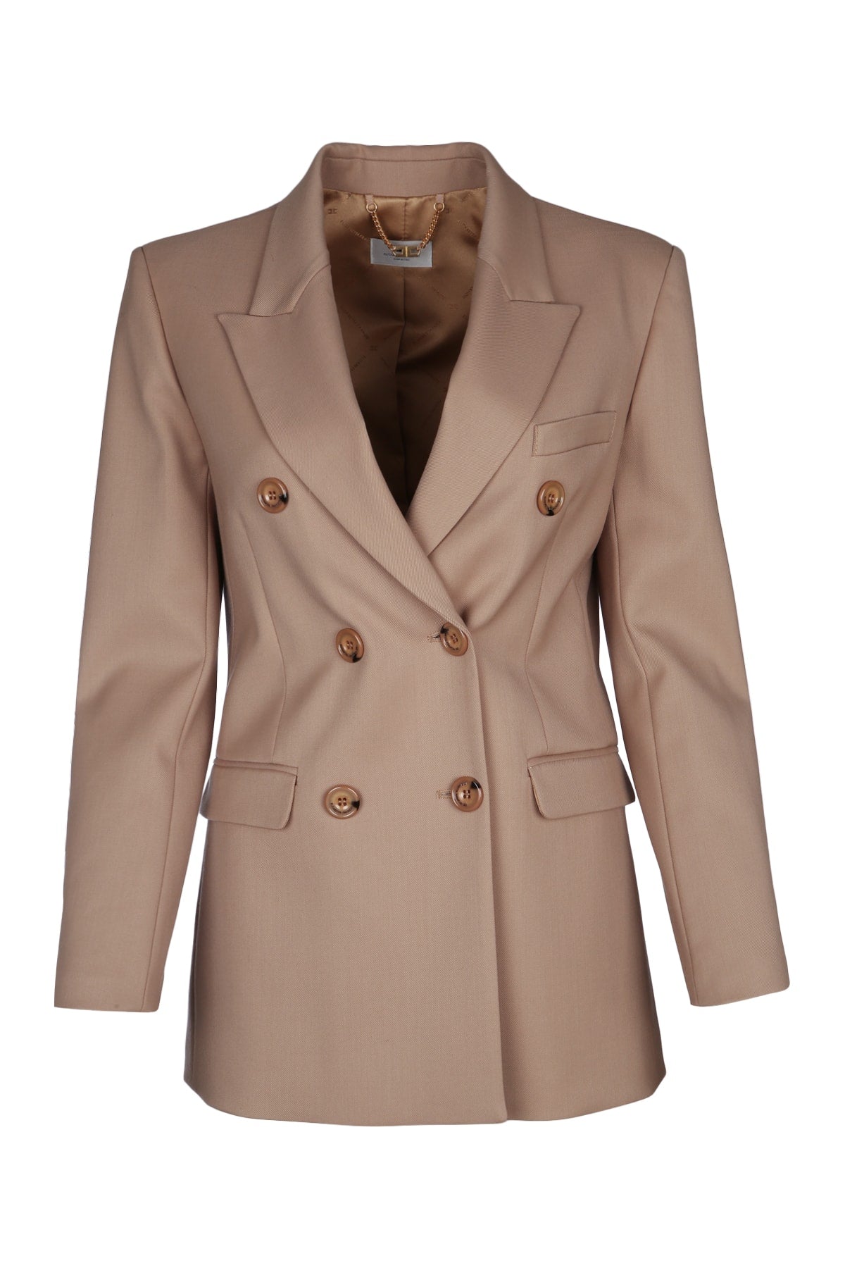 ELISABETTA FRANCHI Double-Breasted Camel Blazer for Women