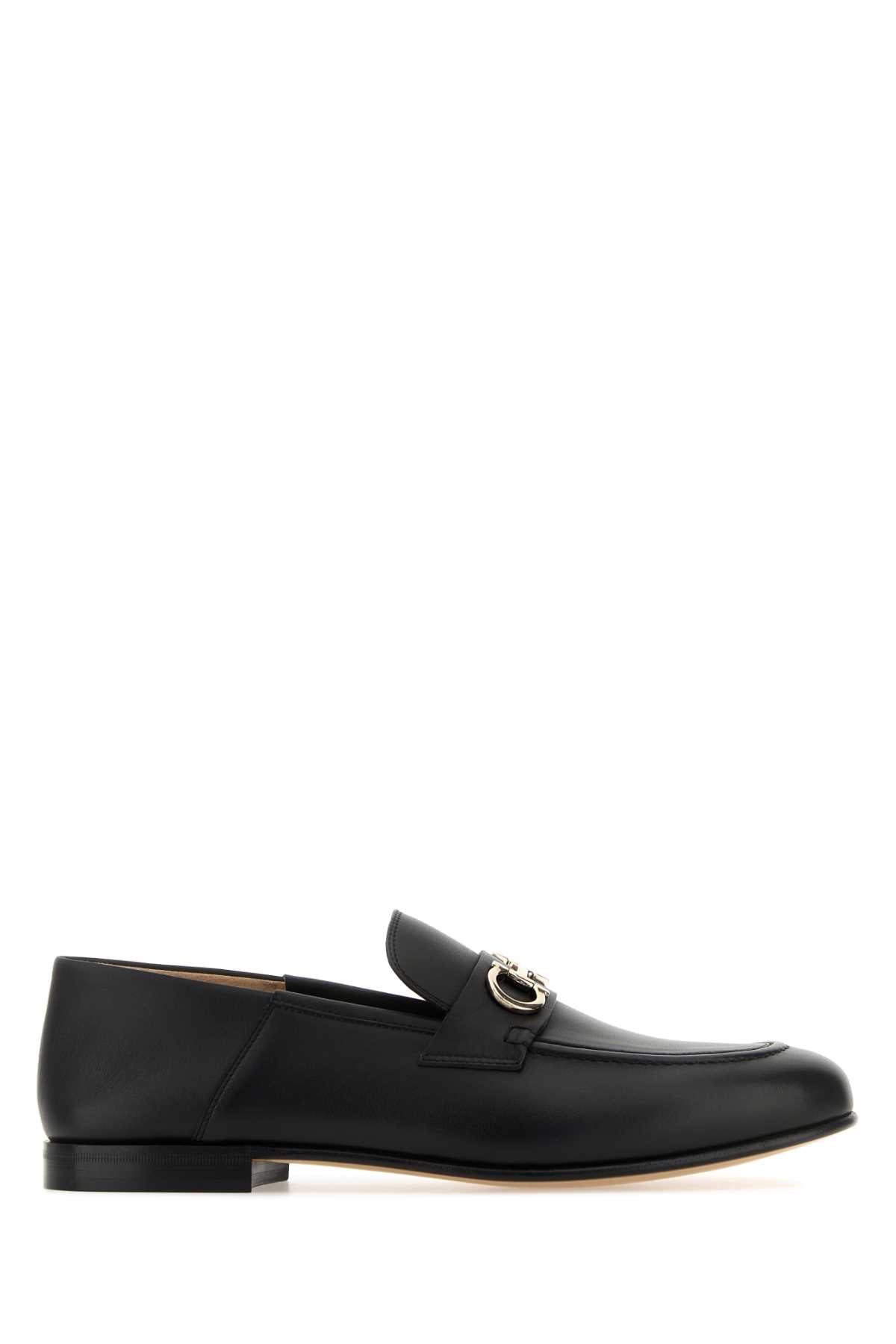 SALVATORE FERRAGAMO Classic Black Leather Gin Loafers for Men