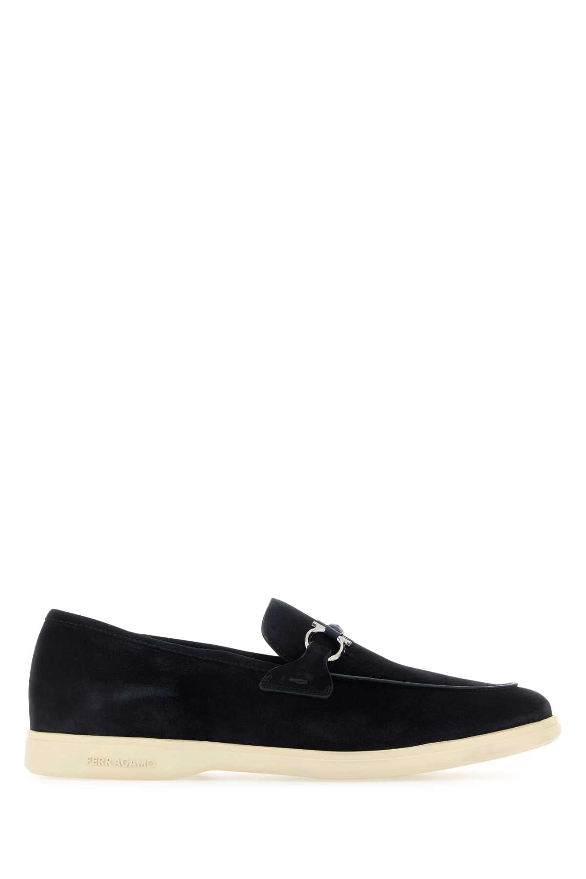 SALVATORE FERRAGAMO Men's Navy Blue Suede Cosimo Loafers