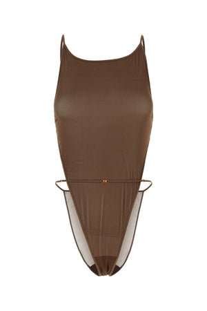 SAINT LAURENT Brown Stretch Silk Bodysuit for Women