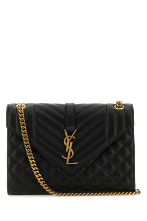 SAINT LAURENT Black Leather Medium Envelope Shoulder Handbag