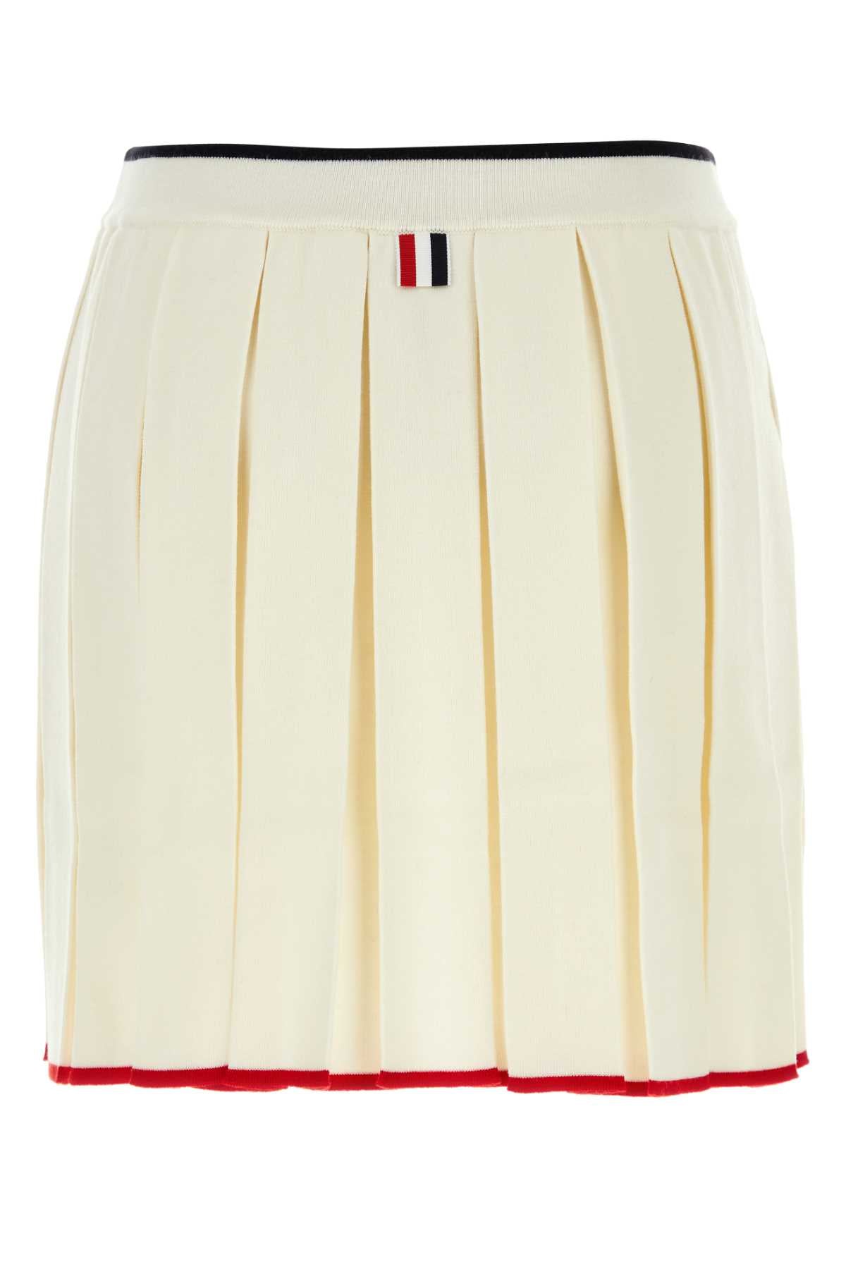 THOM BROWNE Ivory Stretch Wool Blend Mini Skirt for Women