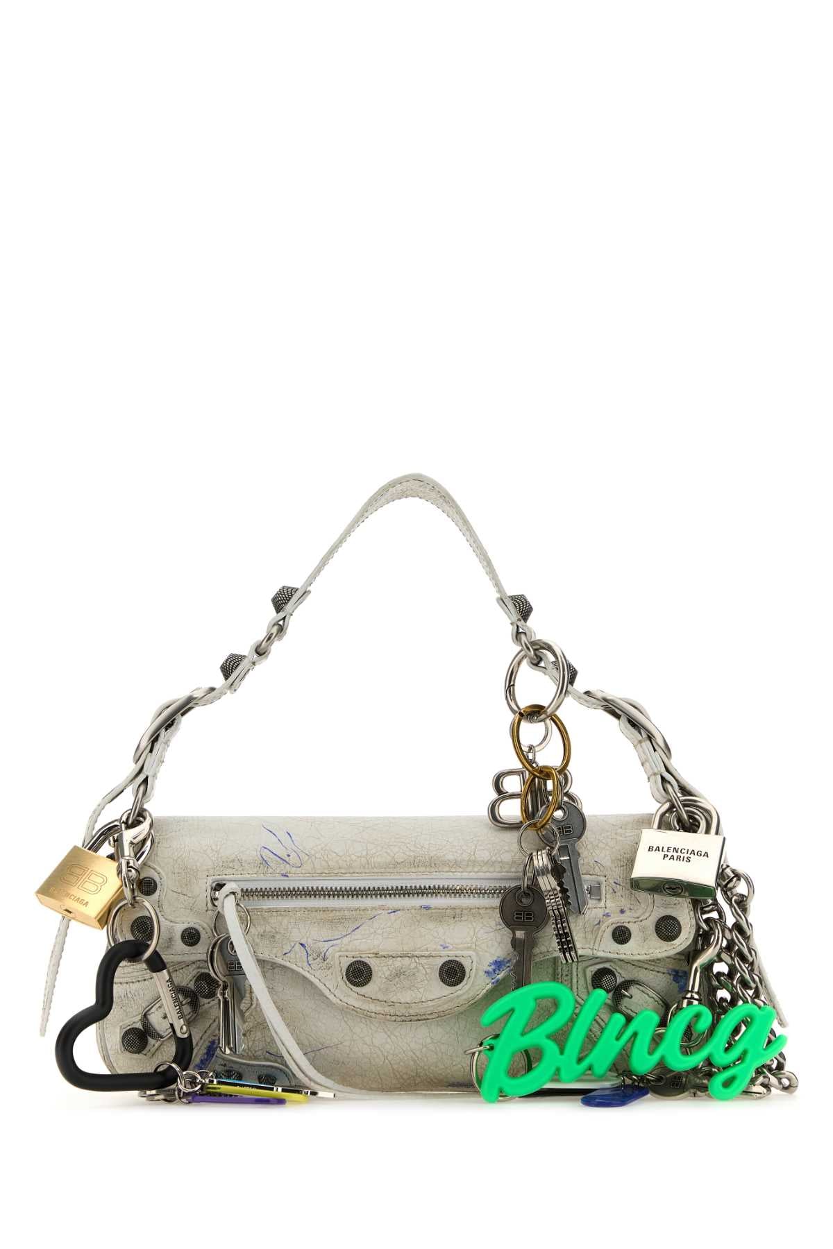 BALENCIAGA Mini White Leather Shoulder Handbag