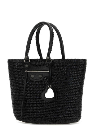 BALENCIAGA Wide Raffia Large Le Cagole Panier Shopping Handbag - 38 cm x 33 cm x 19 cm