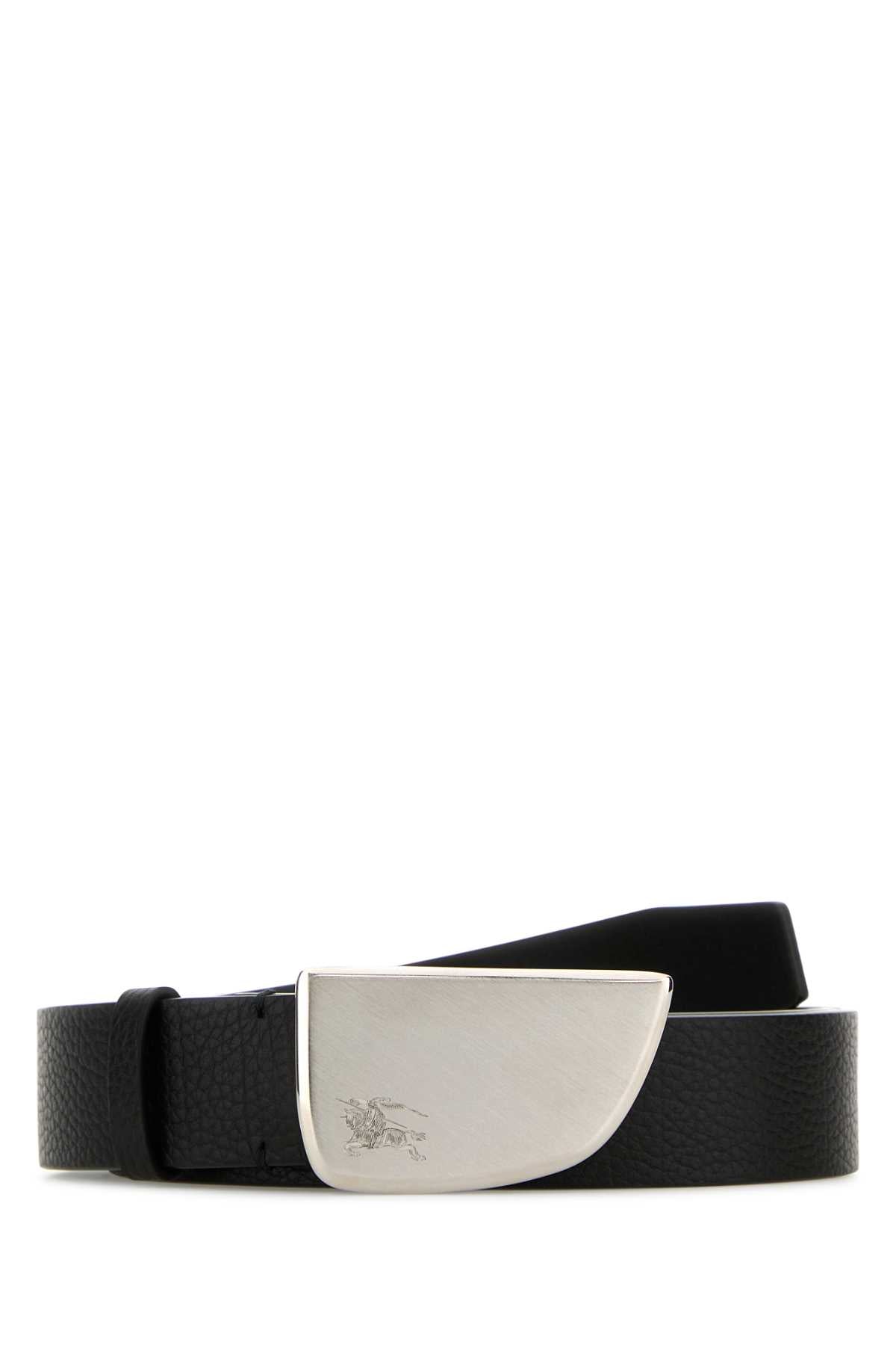 BURBERRY Black Leather Shield Belt - 3 cm Width