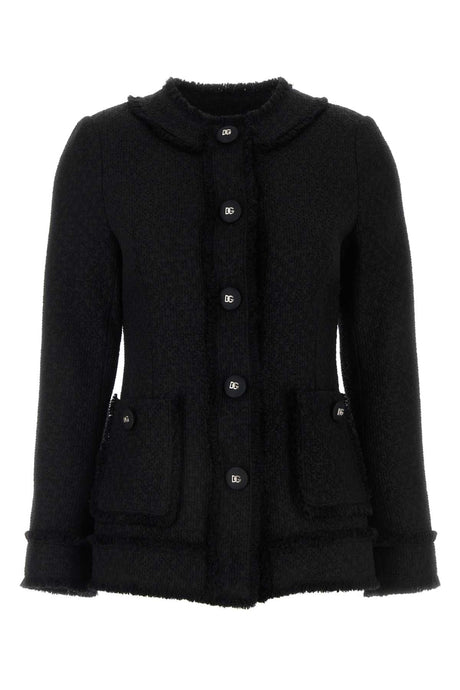 DOLCE & GABBANA Chic Black Tweed Blazer - Women's Fashion Staple