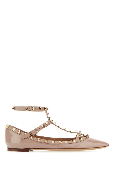 VALENTINO GARAVANI Antiqued Pink Leather Rockstud Ballerinas for Women