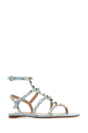 VALENTINO GARAVANI Light Blue Leather Rockstud Sandals