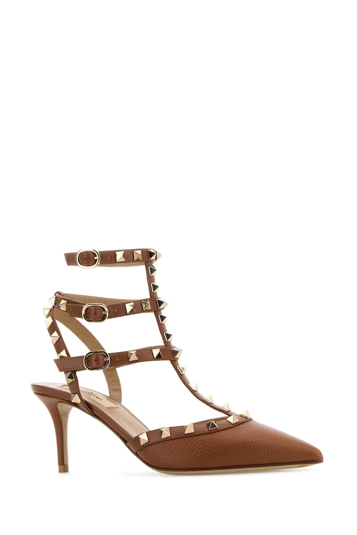 VALENTINO GARAVANI Chic Brown Leather Rockstud Pumps - 7 cm Heel