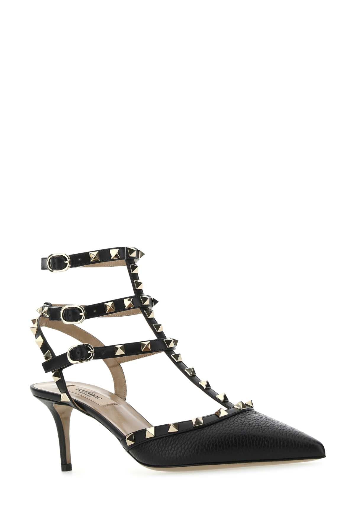 VALENTINO GARAVANI Elegant Black Leather Rockstud Pumps with 7 cm Heel