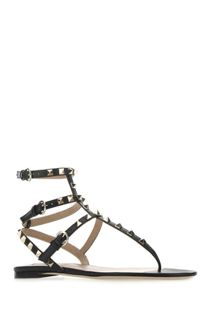 VALENTINO GARAVANI Chic Black Leather Rockstud Thong Sandals