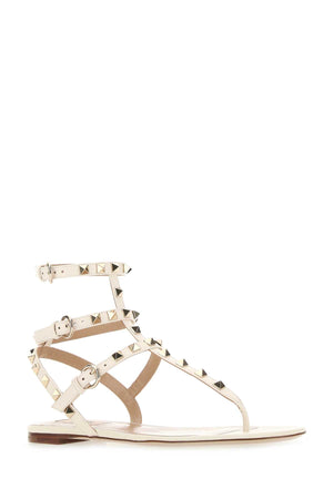 VALENTINO GARAVANI Ivory Leather Rockstud Thong Sandals