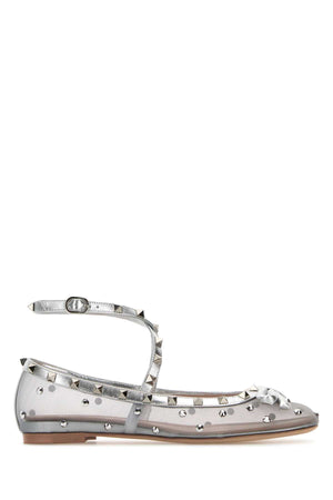 VALENTINO GARAVANI Elegant Silver Mesh Rockstud Ballerinas for Women