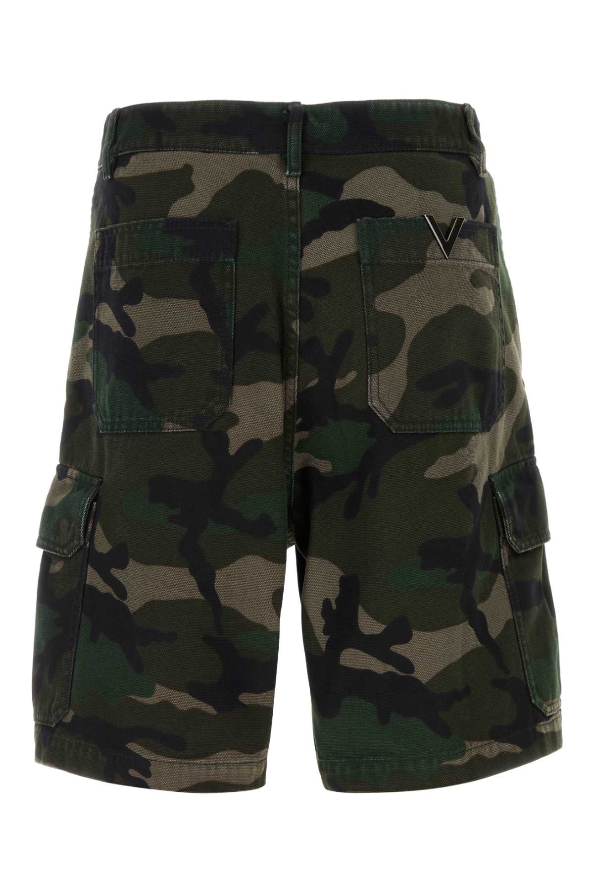 VALENTINO GARAVANI Camouflage Printed Denim Bermuda Shorts