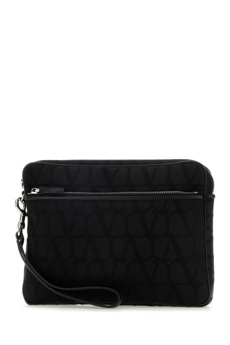 VALENTINO GARAVANI Iconic Black Toile Clutch - 25 cm x 18.5 cm