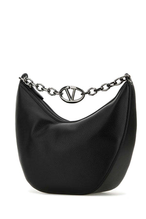 VALENTINO GARAVANI Black Leather Hobo Handbag - VLogo Moon Design (26cm x 22cm x 11cm)