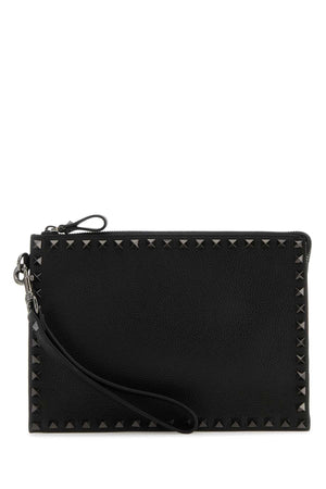 VALENTINO GARAVANI Rockstud Leather Clutch - 24.5cm x 18cm x 5cm