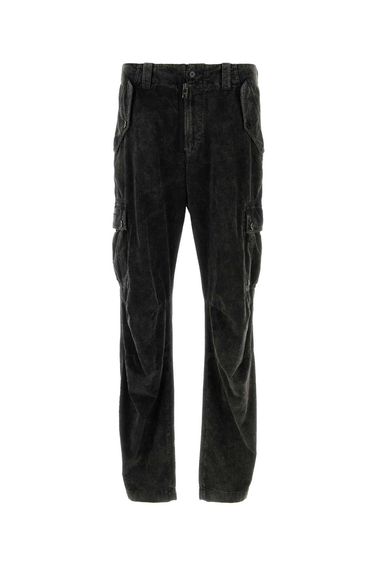 DOLCE & GABBANA Charcoal Stretch Corduroy Cargo Pant for Men