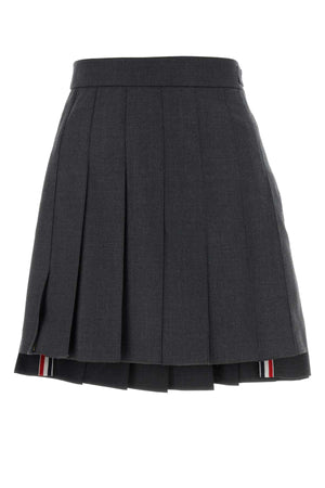 THOM BROWNE Graphite Wool Mini Skirt for Women