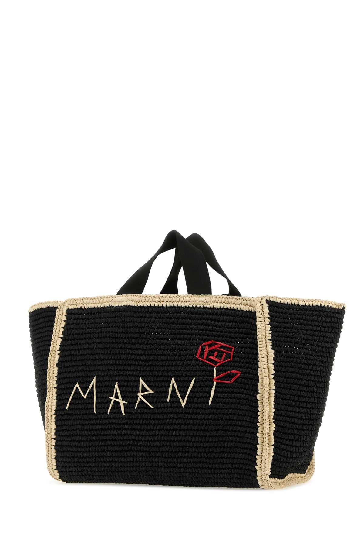 MARNI Chic Black Raffia Shopping Handbag - 57x33x17 cm