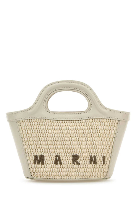 MARNI Mini Ivory Leather and Straw Micro Handbag