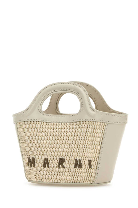 MARNI Mini Ivory Leather and Straw Micro Handbag