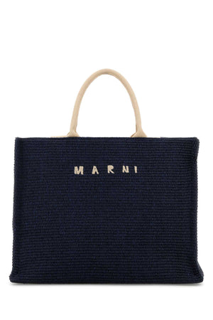 MARNI Chic Midnight Blue Raffia Shopping Handbag - 45 cm x 34 cm x 19 cm