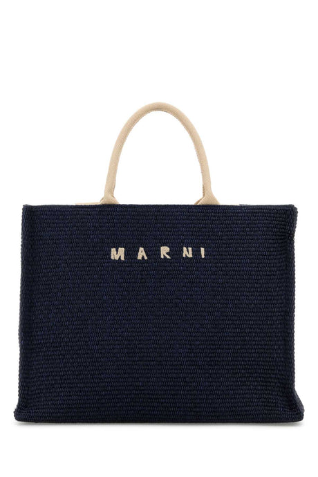 MARNI Chic Midnight Blue Raffia Shopping Handbag - 45 cm x 34 cm x 19 cm