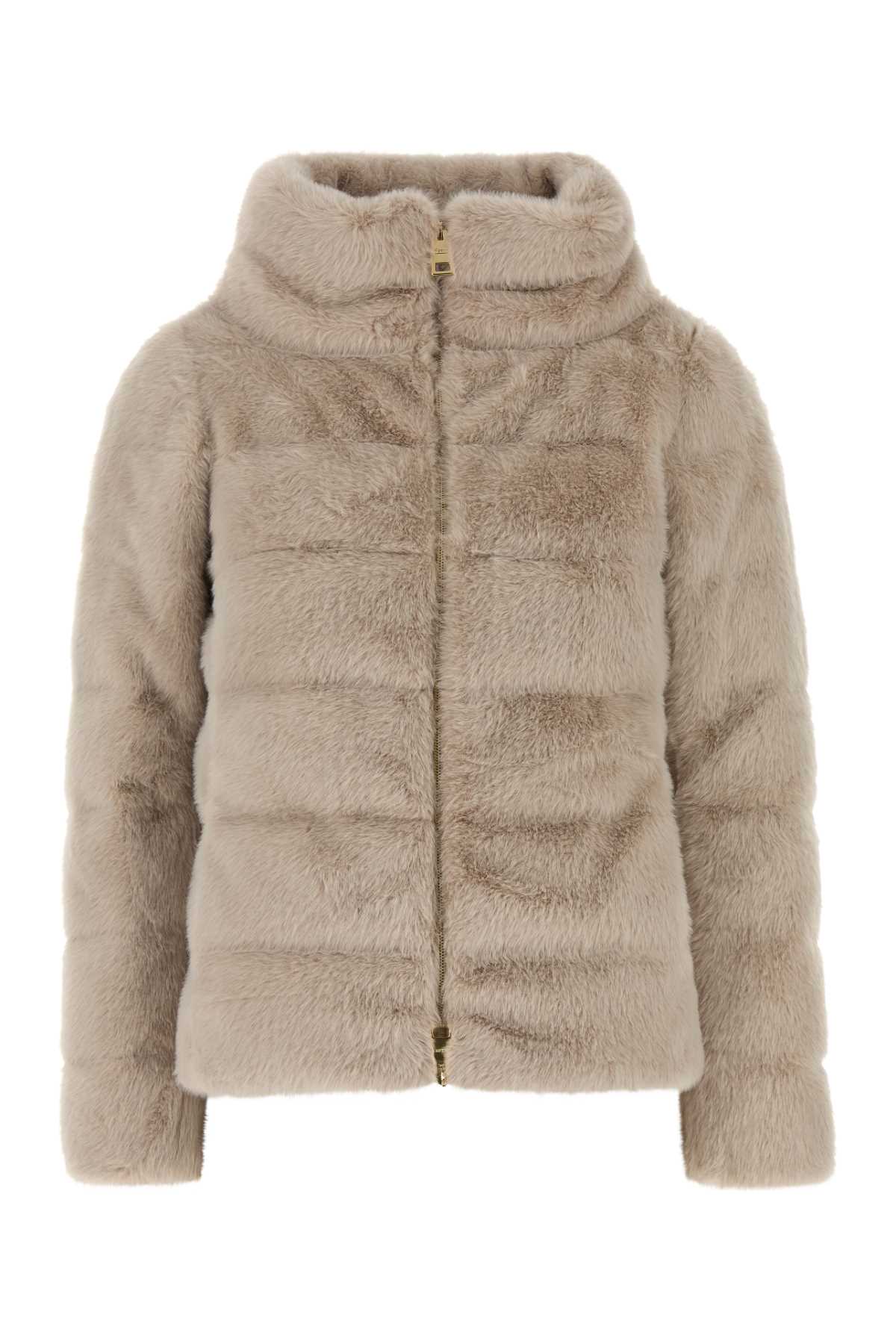 HERNO Eco-Friendly Beige Faux Fur Down Jacket for Women