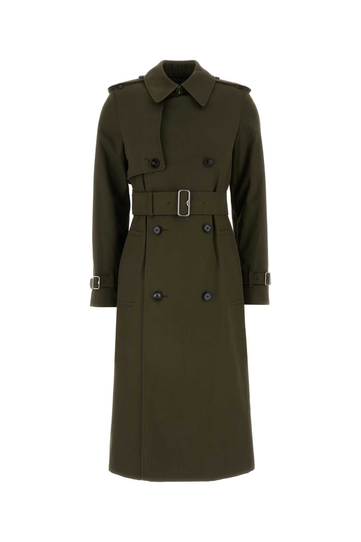 BURBERRY Army Green Polyester Blend Trench Jacket for Women