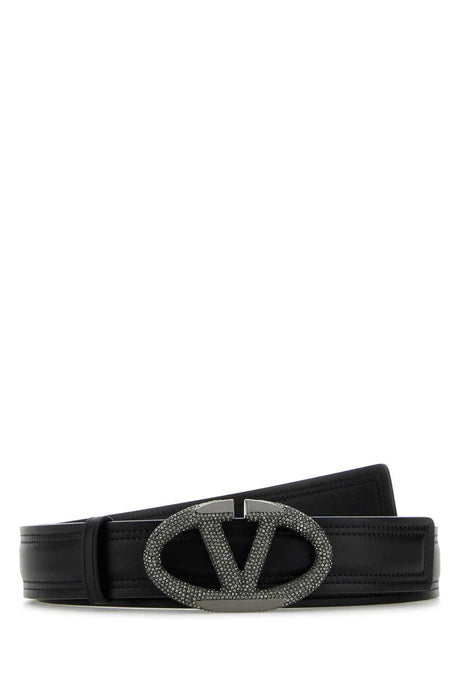 VALENTINO GARAVANI Bold Edition Black Leather VLogo Belt - 2 cm Height