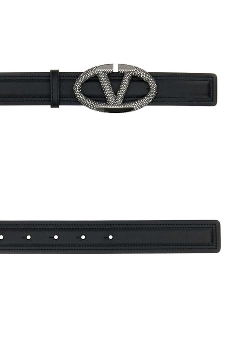 VALENTINO GARAVANI Bold Edition Black Leather VLogo Belt - 2 cm Height