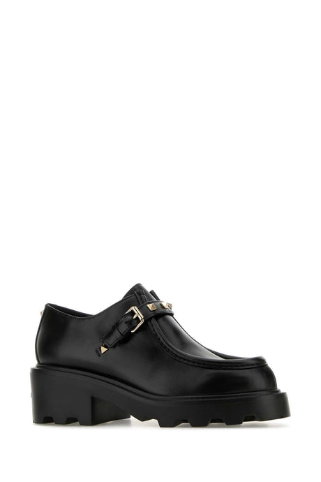 VALENTINO GARAVANI Rockstud Black Leather Monk Strap Shoes for Women