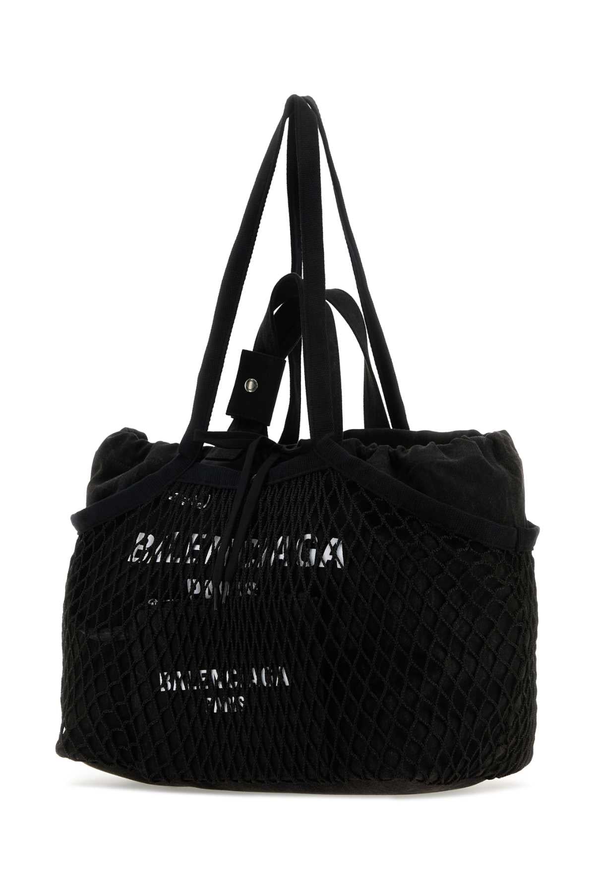 BALENCIAGA Elegant Black Canvas and Mesh Medium Shopping Handbag - 35 cm x 32 cm x 20.5 cm