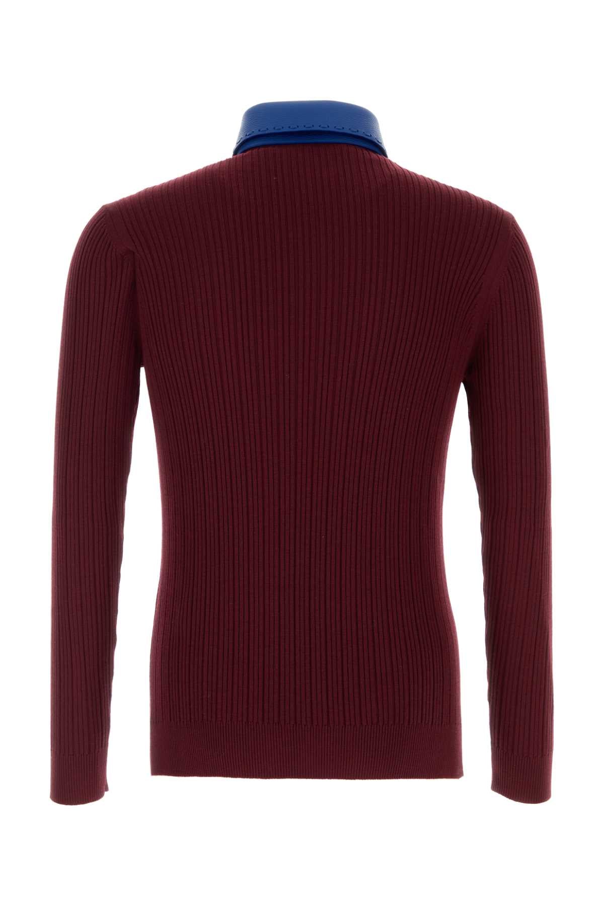 FENDI Burgundy Wool Polo Shirt for Men