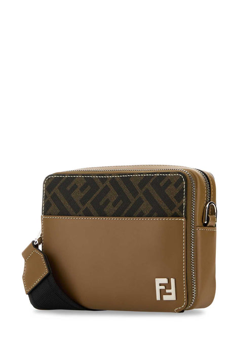 FENDI Mini Embroidered Canvas Crossbody Handbag