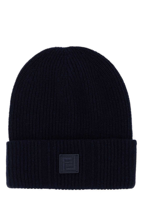 FENDI Midnight Blue Wool Blend Beanie Hat