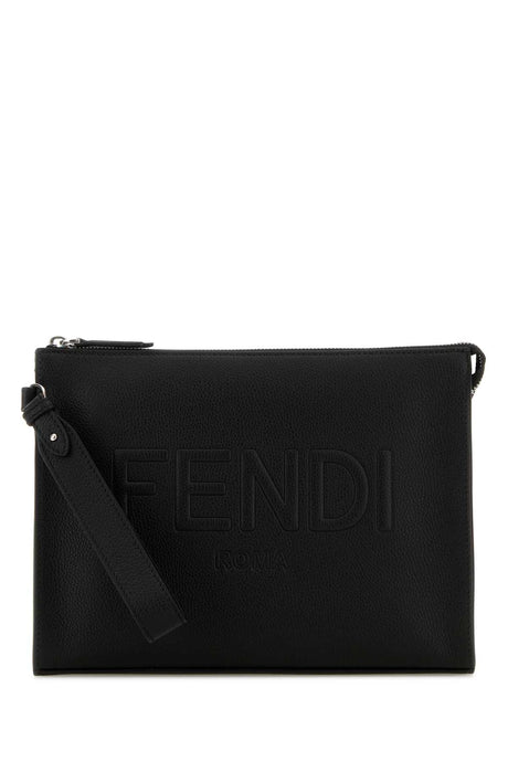 FENDI Sleek Black Leather Mini Clutch - 27 cm x 20 cm x 5 cm