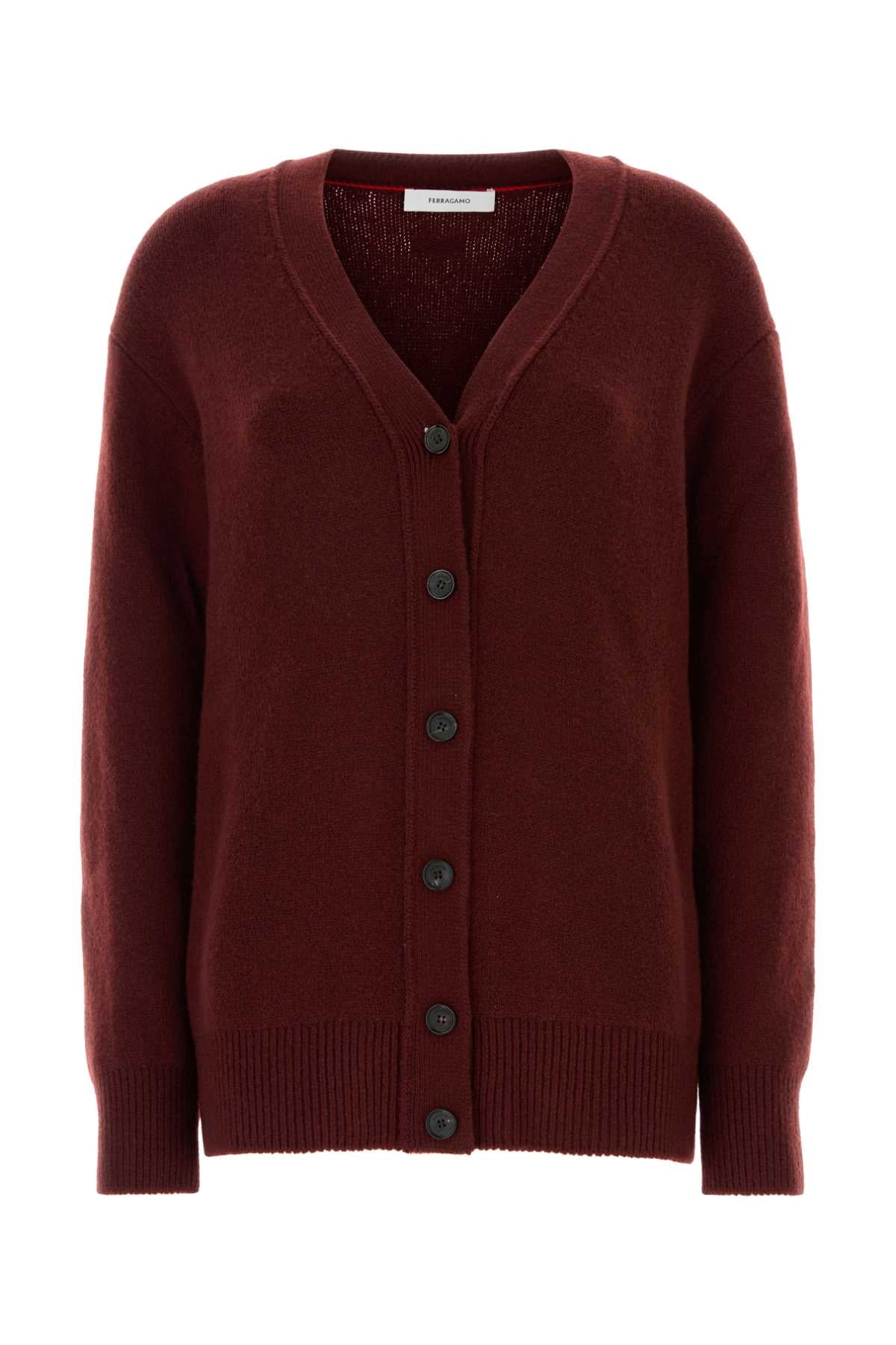 SALVATORE FERRAGAMO Burgundy Cashmere Blend Cardigan