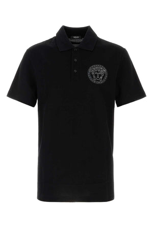 VERSACE Classic Black Piquet Polo Shirt for Men