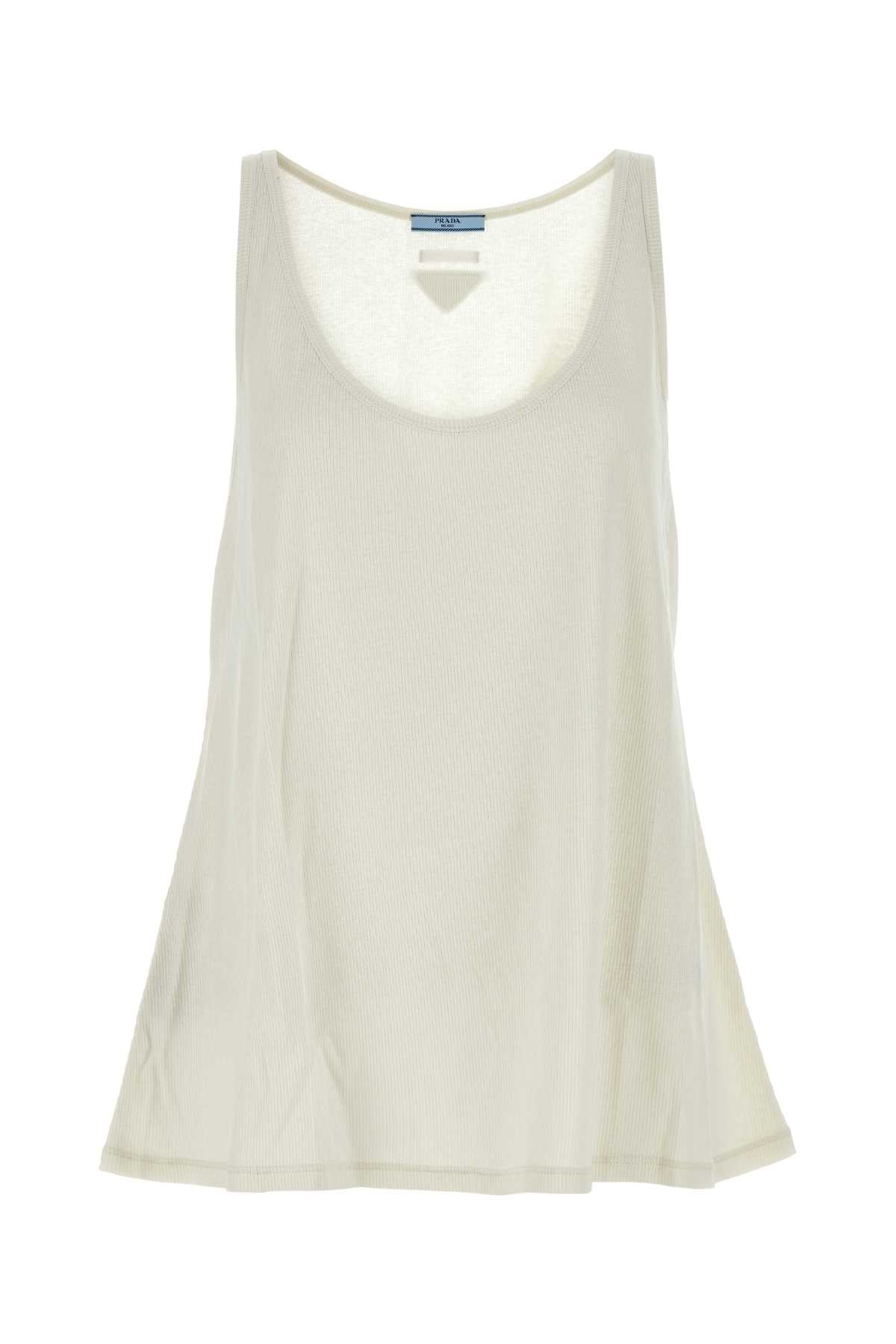 PRADA Ivory Oversized Linen and Cotton Tank Top