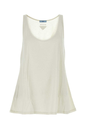 PRADA Ivory Oversized Linen and Cotton Tank Top