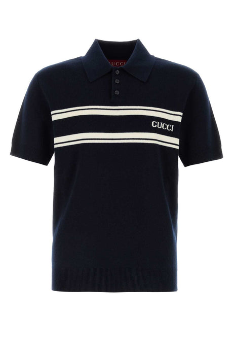 GUCCI Stylish Navy Blue Wool Blend Polo Shirt for Men