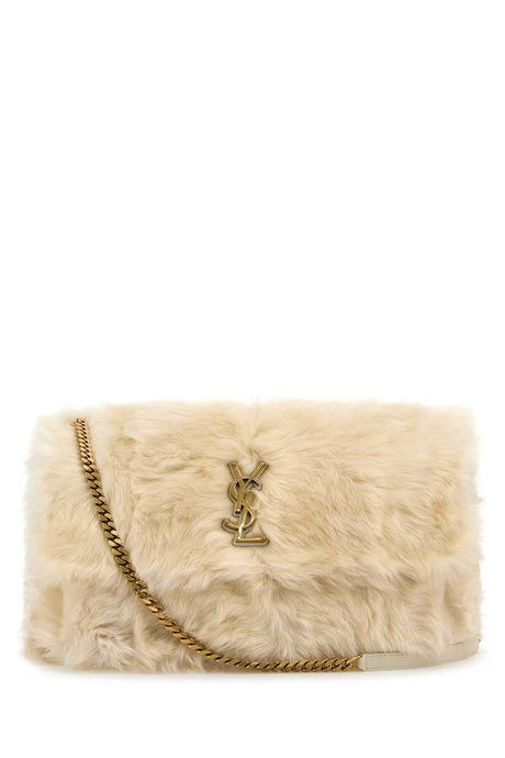 SAINT LAURENT Oversize Ivory Shearling Niki Shoulder Handbag - Spacious Elegance