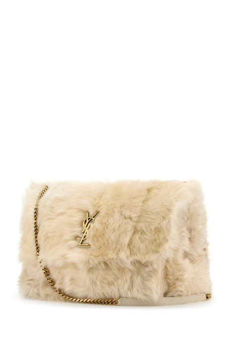 SAINT LAURENT Oversize Ivory Shearling Niki Shoulder Handbag - Spacious Elegance