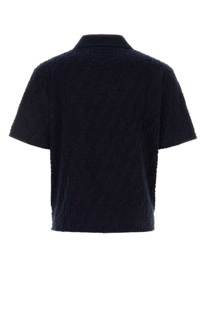 FENDI Dark Blue Terry Fabric Polo Shirt for Men