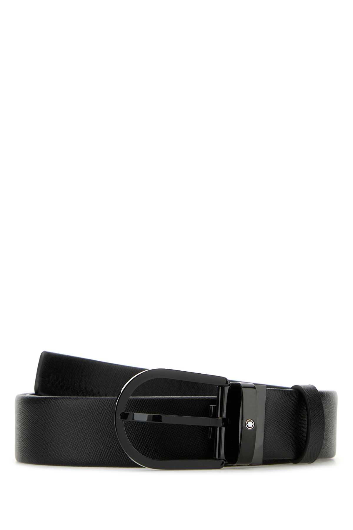 MONTBLANC Elegant Black Leather Belt - 3.5 cm Height