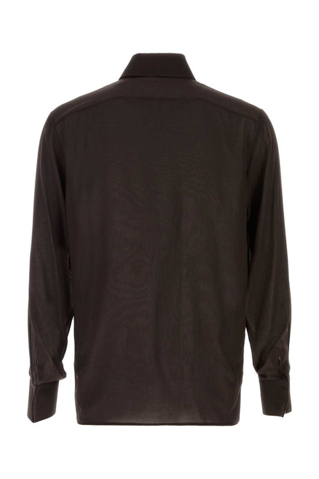 SAINT LAURENT Luxurious Dark Brown Silk Shirt