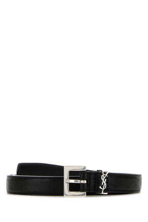 SAINT LAURENT Classic Black Leather Belt - 2 cm Width